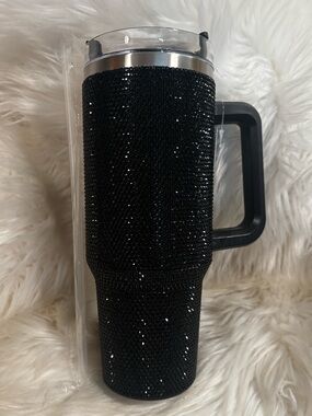 Black Rhinestone Bling Travel Tumbler with Handle 40 oz